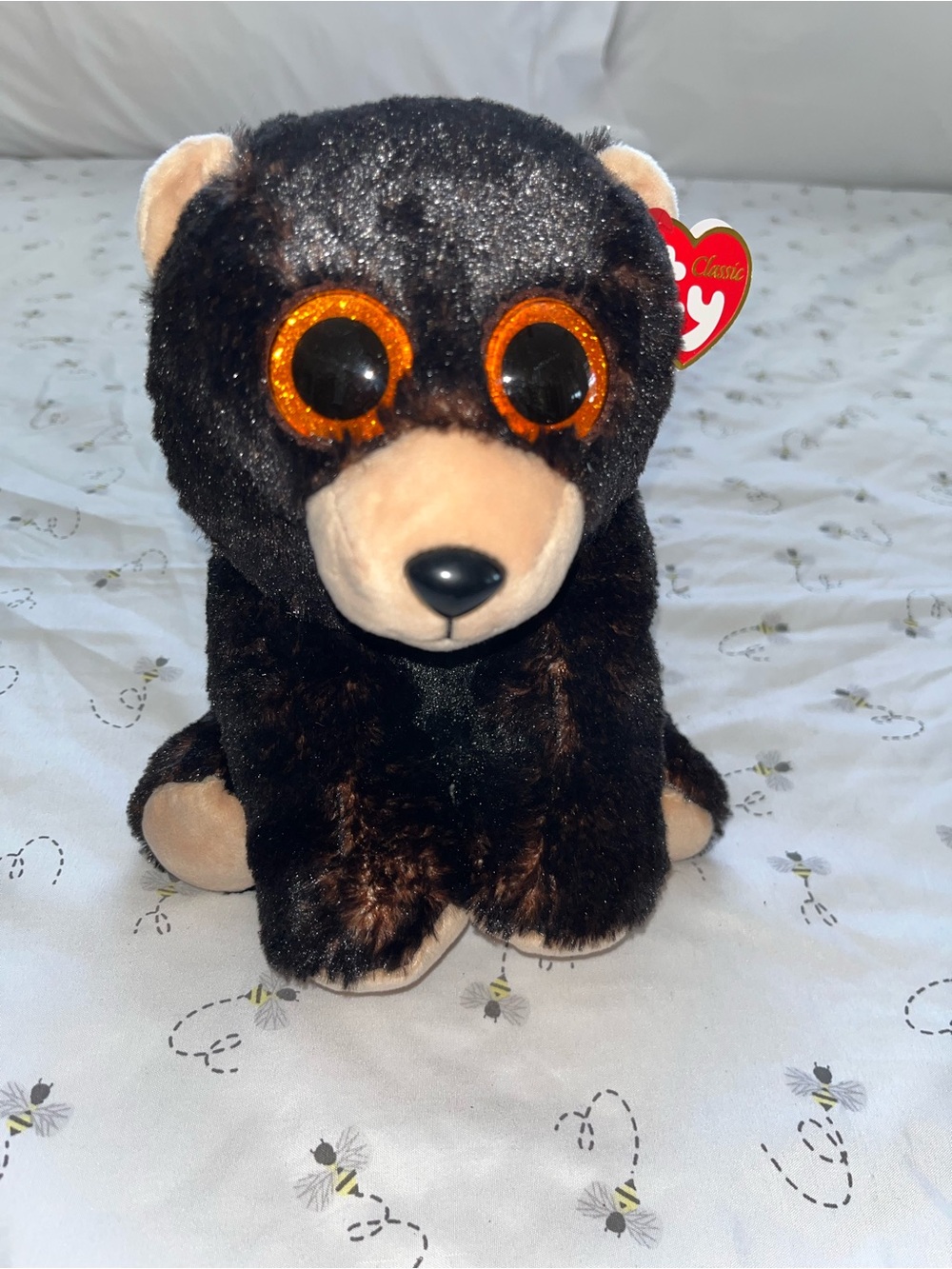 Ty Brown Bear Plush with Sparkly Orange Eyes